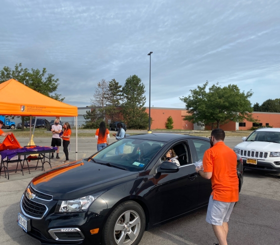 Cars lined up for the Drive-Through event