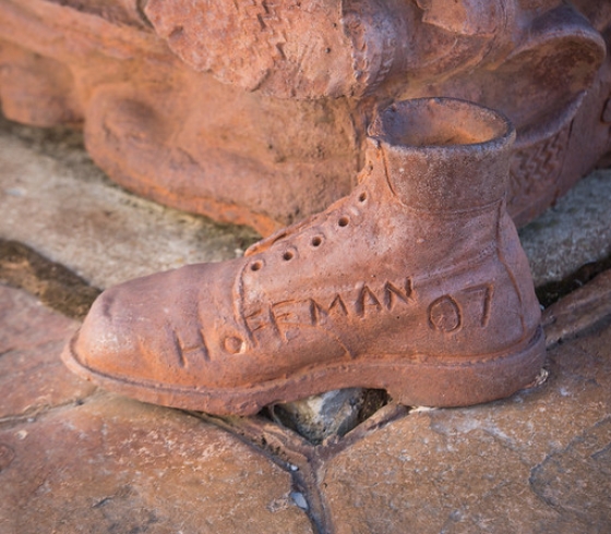 Close up of the boot Hoffman signed
