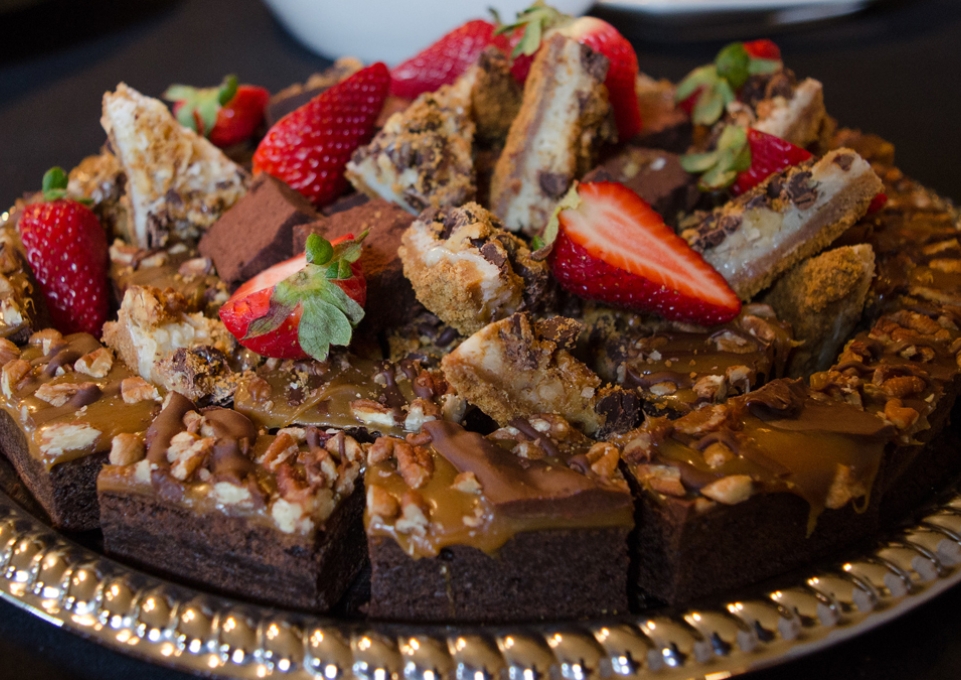 Platter of gooey caramel brownies