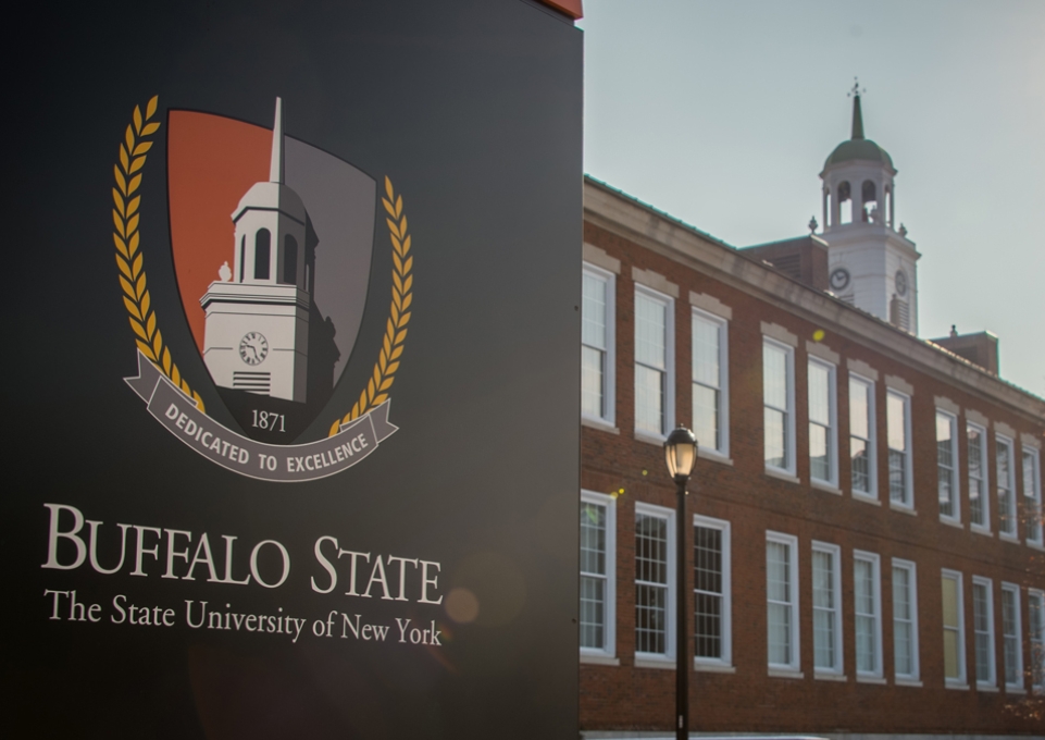 Rockwell Hall with Buffalo State logo