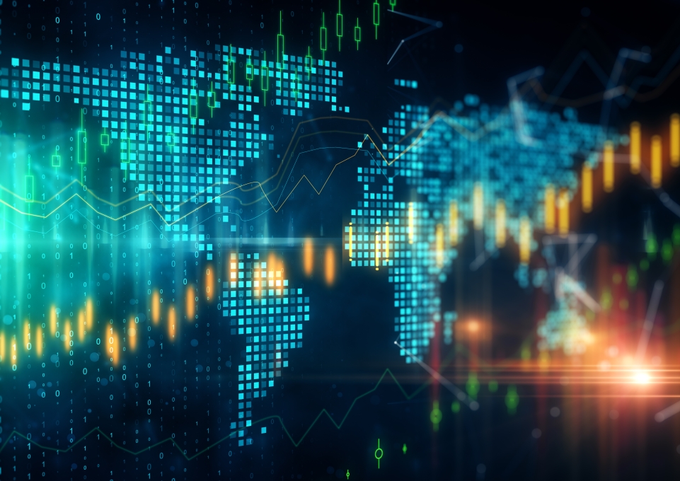 Map showing pixilated continents