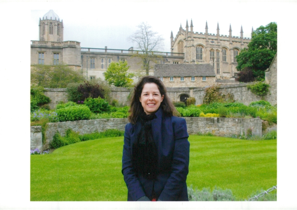 Carolyn Guzski in front of a castle