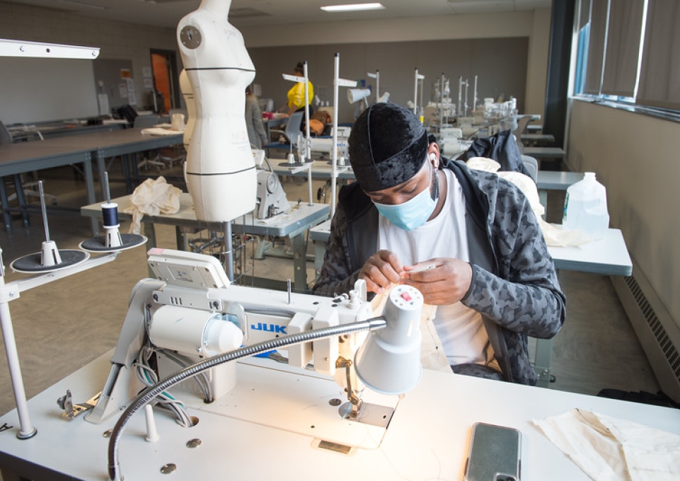 Student at a sewing machine