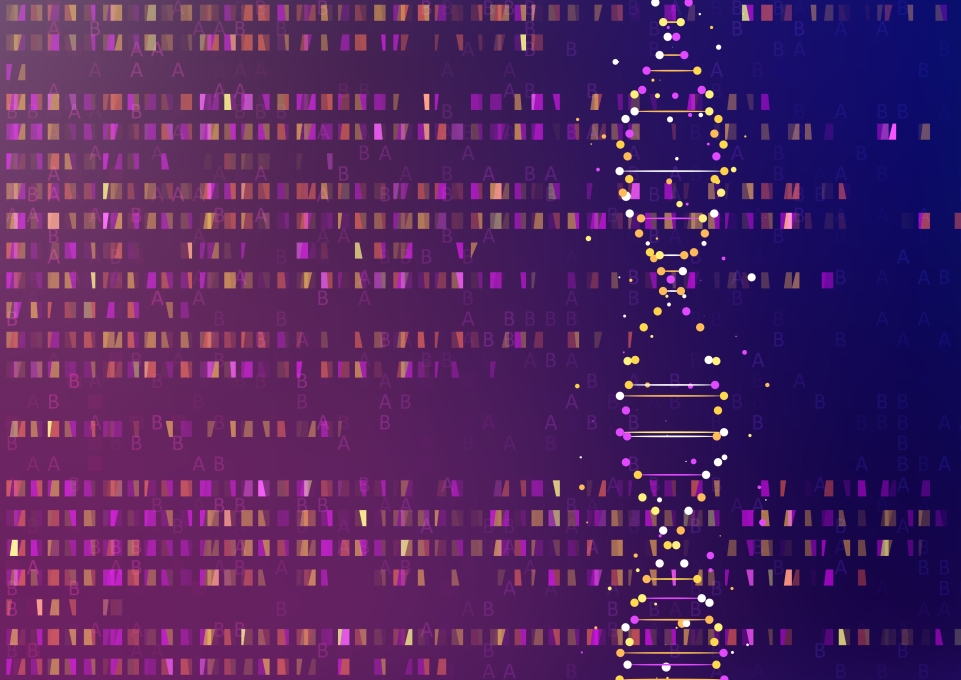 Illustration of data overlaid with double helix