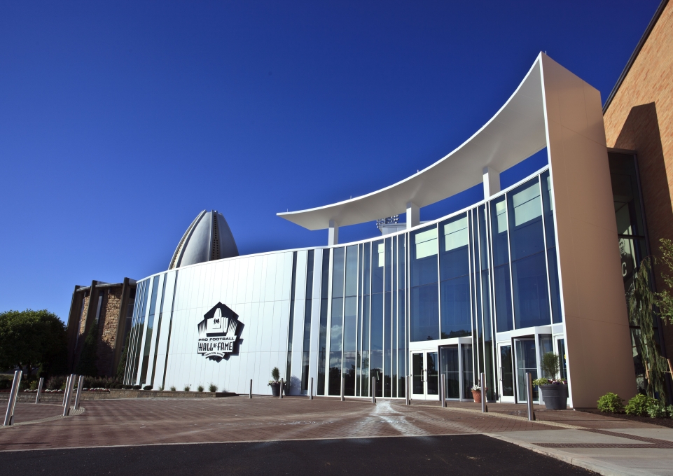 Front façade of the Pro Football Hall of Fame in Canton, Ohio
